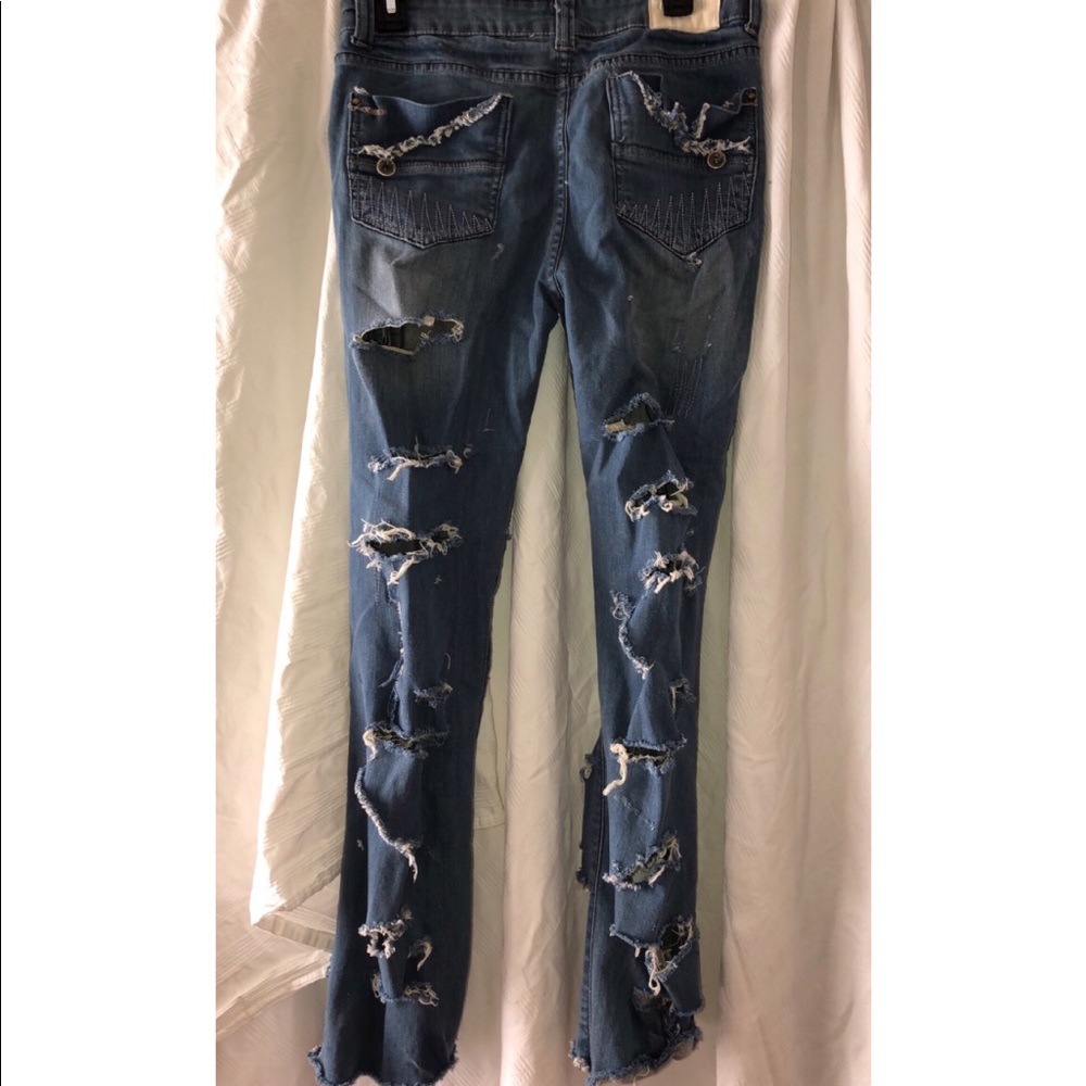 Destroyed Distressed Ripped Jeans Denim, Waist 32 - Picture 6 of 6